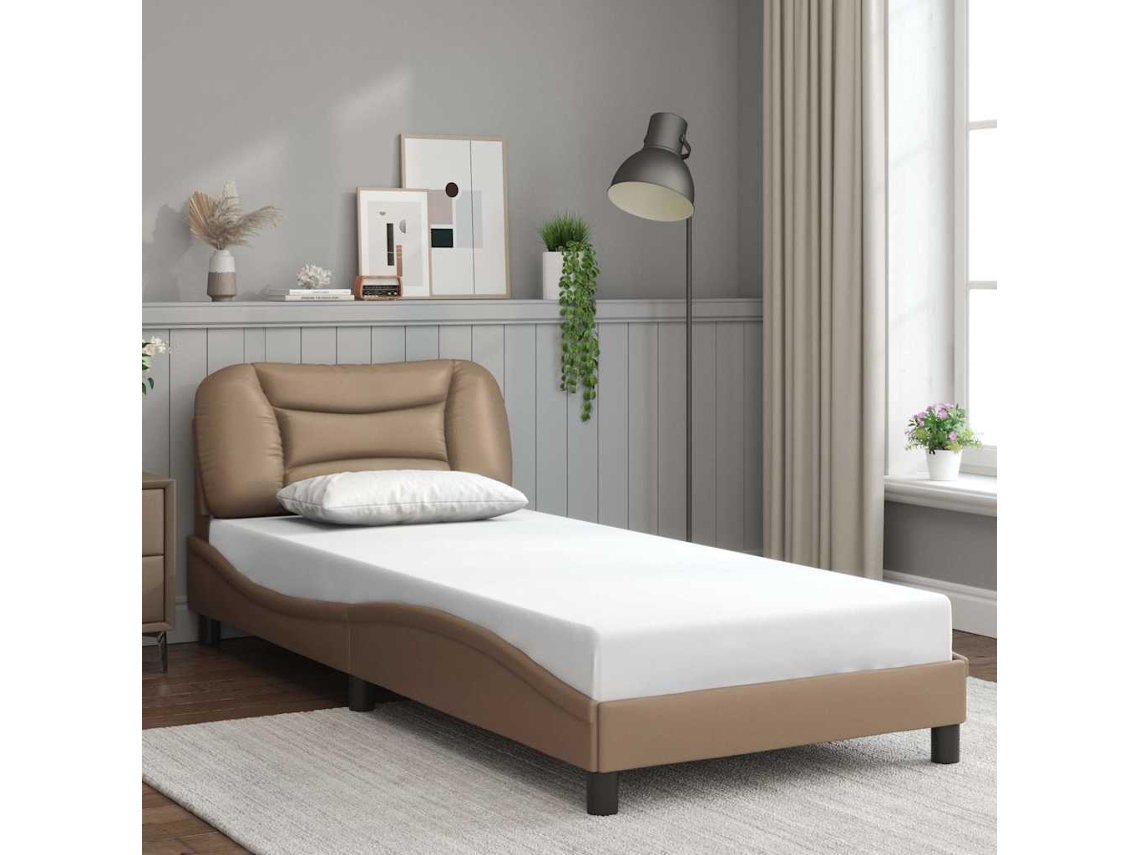 Vidaxl Estrutura De Cama Sem Colchão Hvar 90x200 Cm Couro Artificial Cappuccino