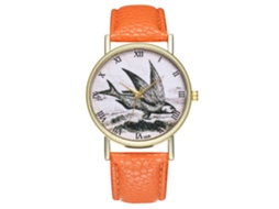 Relógio de Pulso Unissex Casual Retro de Quartzo com Pulseira de Couro Laranja