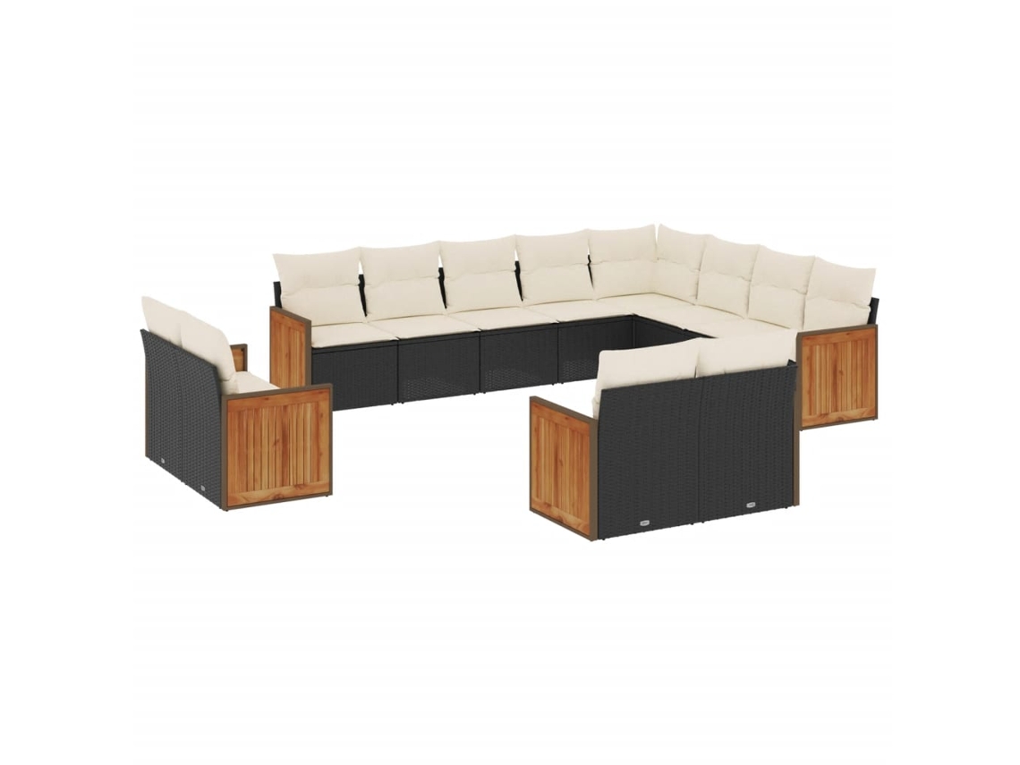 Conjunto 12 de sofás de jardim c/ almofadões VIDAXL vime PE preto
