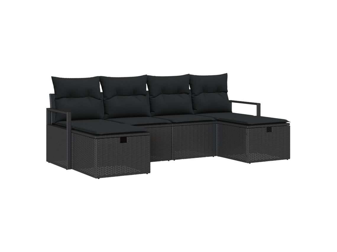 Conjunto 6 Conjunto De Sofá De Jardim Vidaxl Preto Vime Pe (230 X 117 X 85 Cm)