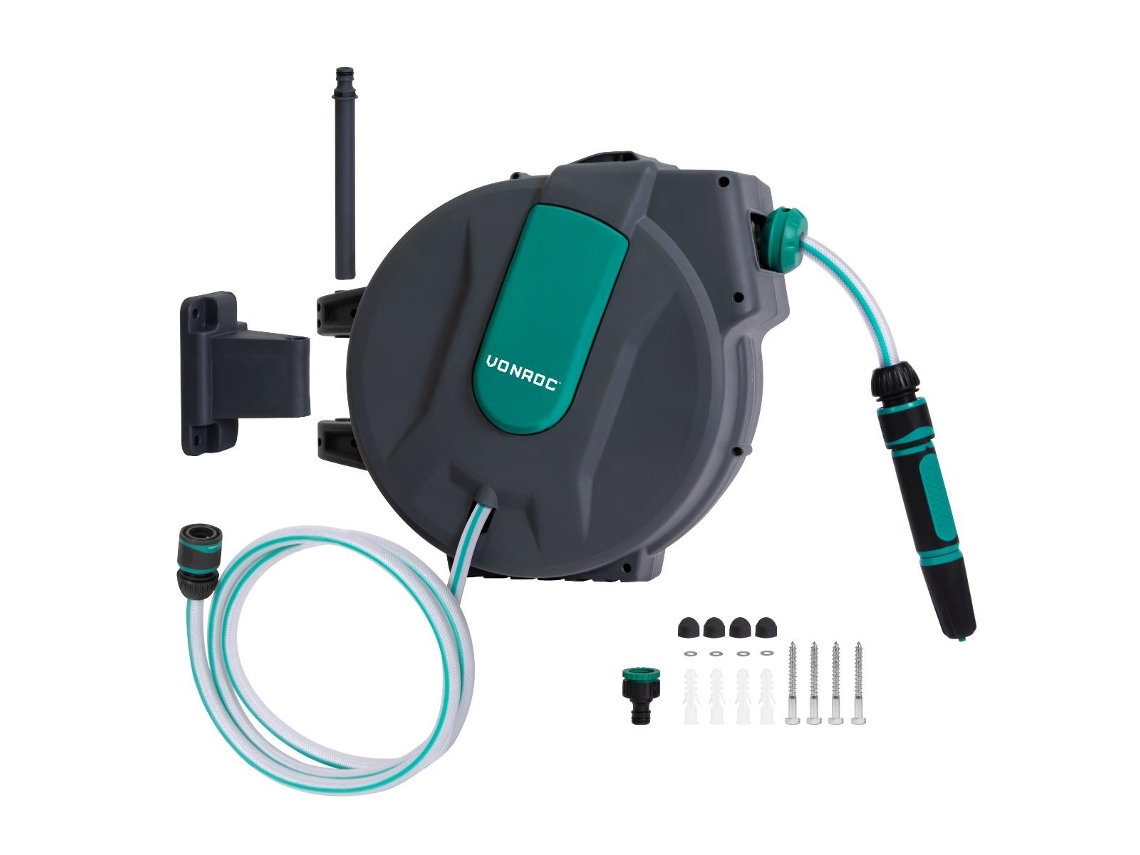 Carretel De Mangueira Automático Vonroc 25m | Suporte De Parede 180°