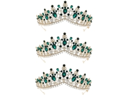 Coroa De Casamento Elegante De 3 Peças Com Strass, Acessório Chique Para Mulheres, Tiara E Verde.