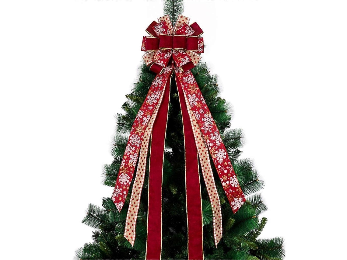 Enfeites De Natal Com Laços Xadrez E Listrados Para O Topo Da Árvore De Natal. Loja Olysi
