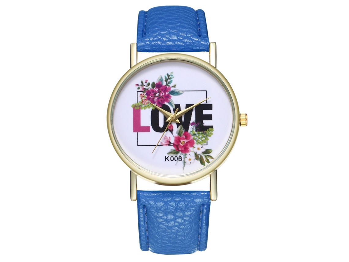 Relógio de Pulso Feminino Simples de Couro Pu Analógico Quartzo Zhoulianfa Azul Royal