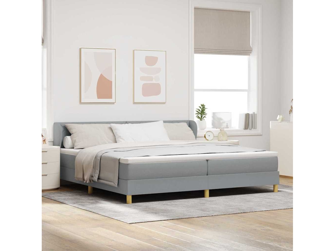 Vidaxl Cama Box Com Cabeceira Cinzento-claro 200 X 200 Cm Tecido