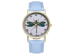 Reloj De Pulsera De Cuero Pu Con Numerales Romanos Y Patrón Animal Moda (azul Claro)