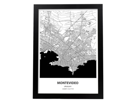 Mapa De Montevidéu - Canadá. Perda De Cidades Nos Estados Unidos Com Mares E Rios Em Preto. Sem Quadro