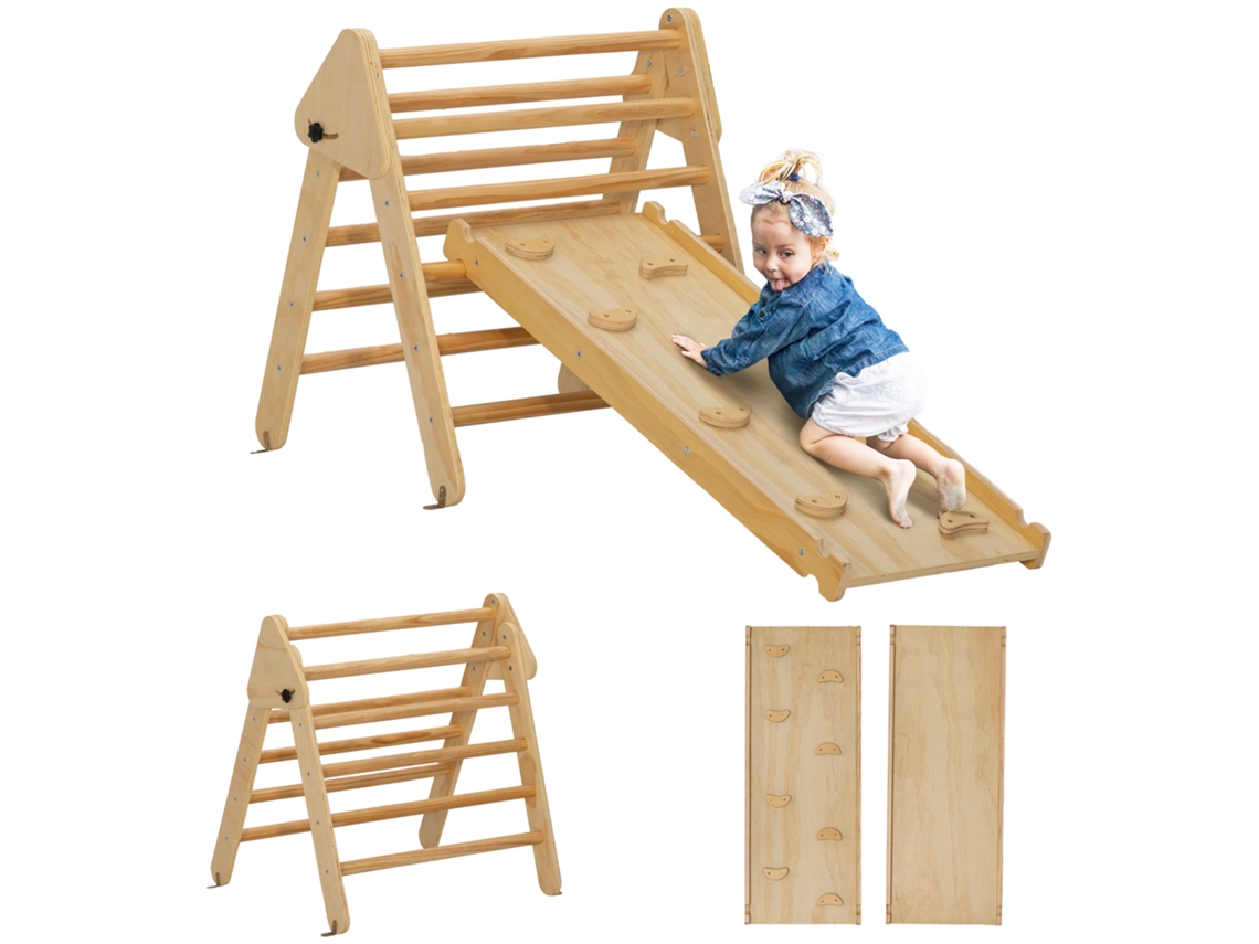 Triângulo Escalada Madeira 3 Em 1 Rampa Escorrega 147x64,5x63