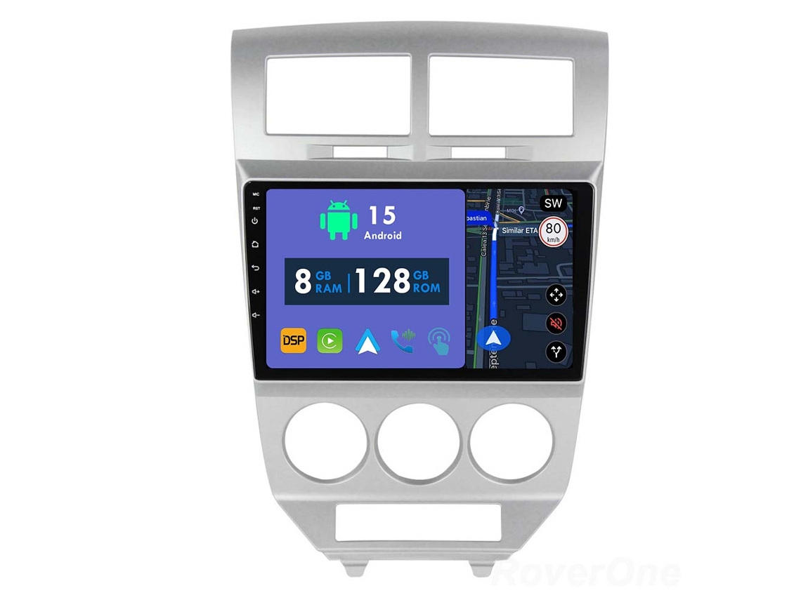 Auto Rádio Carro Bluetooth Autoradio 8GB RAM 128G ROM CarPlay Navegação GPS Ecrã Táctil RoverOne para Dodge Caliber 2007-2010  