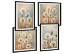 Pinturas Murais Modernas Flores, Retrato Intenso De Uma Mulher Moldura Preta Quadros Para A Sala De Estar Espelharte (conjunto De 4 Imagens)