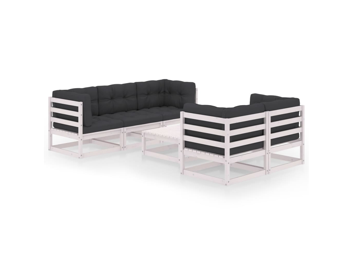 Vidaxl 6 Pcs Conjunto Lounge De Jardim Com Almofadões Pinho Maciço