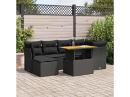 Vidaxl 7 Pcs Conjunto de Sofás P/ Jardim C/ Almofadões Vime Pe Preto