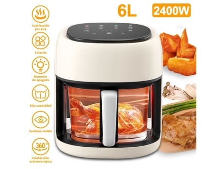 Fritadeira Sem Óleo de 6 L Fritadeira de Ar com 10 Programas Visível Temperatura Ajustável Cesta Antiaderente Sem Bpa 2.400 W SDLOGAL