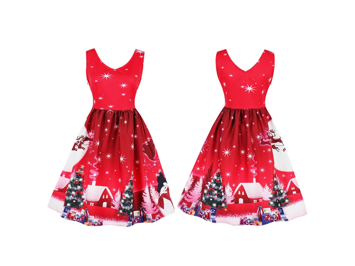 Laxiscreed Vestido Midi Vintage De Natal Sem Mangas Com Decote Em V Para Festas 2xl Vermelho