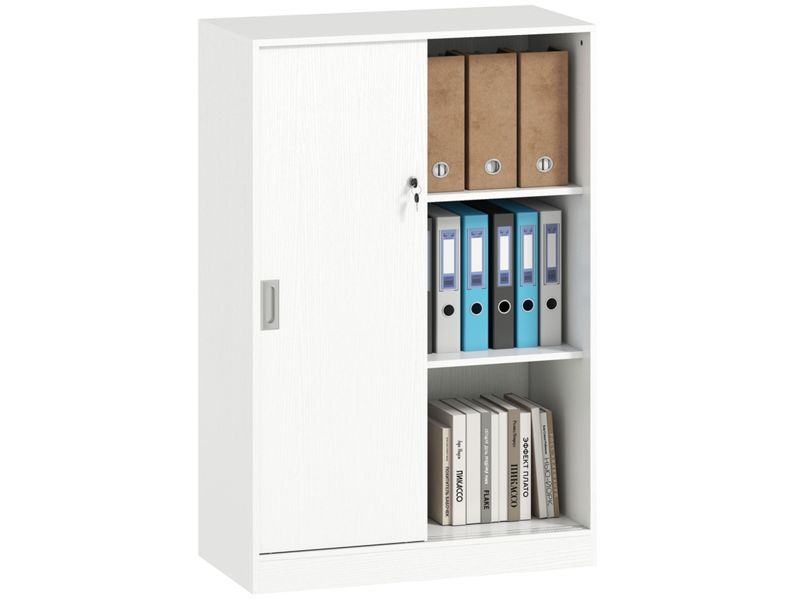 Armário de Escritório com 2 Portas Correr, 80x40x120cm, Branco ZACHARY