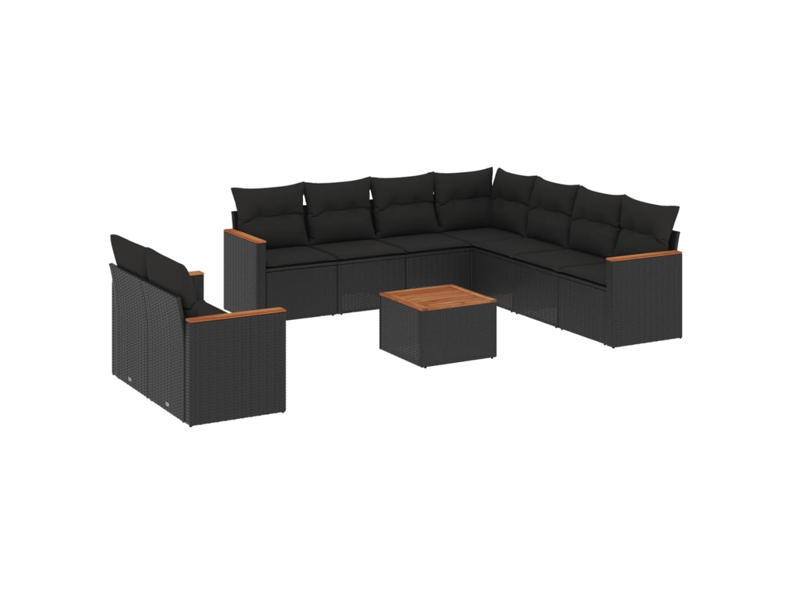 Conjunto de 10 Sofás de Jardim com Almofadões Vime Pe Preto MAISON EXCLUSIVE