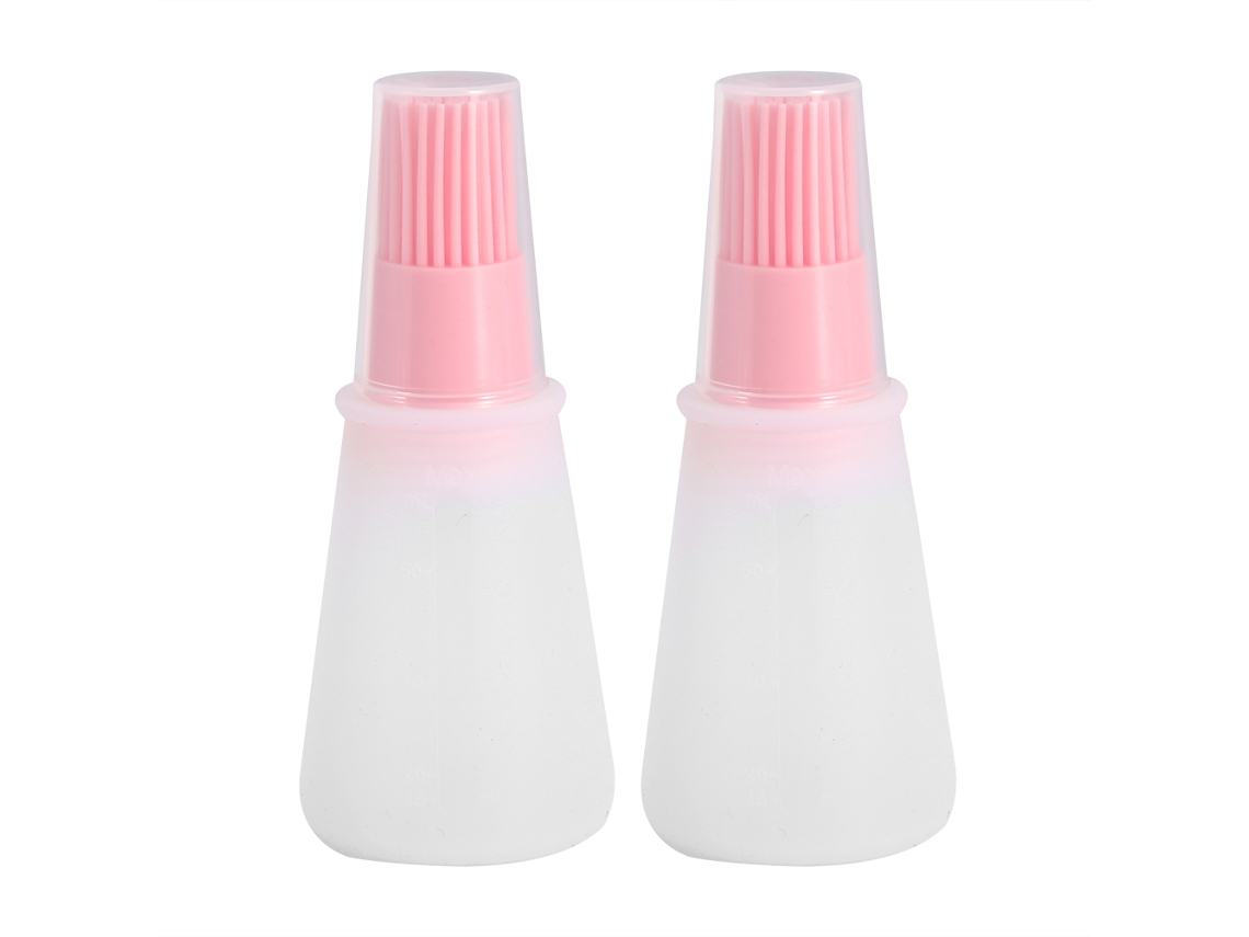 2 peças Garrafa Pincel de Silicone para Óleo Cozinha Bbq Baking Ferramenta Anti vazamento Rosa | S/MARCA