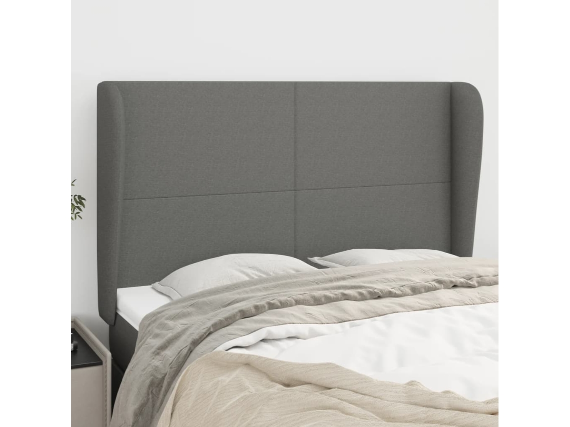 Cabecero con Alas de Tela 147x23x118/128 Cm Gris Oscuro