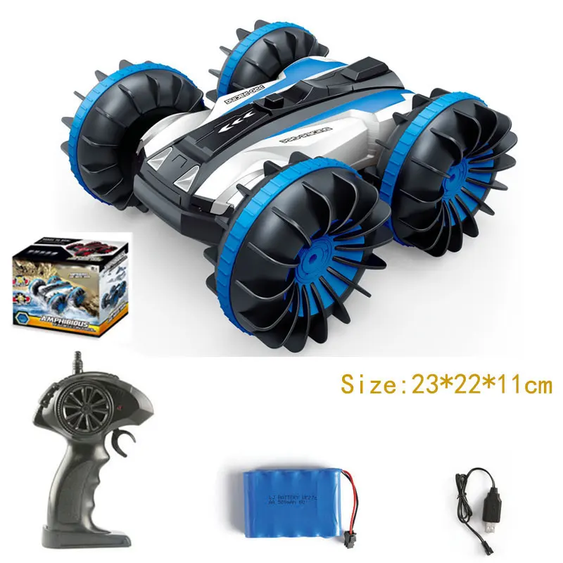 (azul) Carro Acrobático Anfíbio Controlado Remotamente, À Prova D'água Em Ambos Os Lados, Com Rotação De 360°.