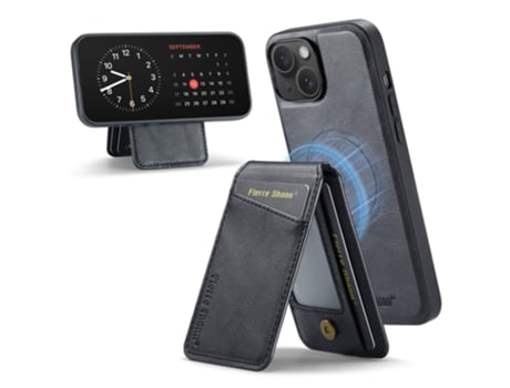 Suporte Casa Para Iphone 14 Plus Fierre Shann Pele Sintética Com Porta-cartões Preto