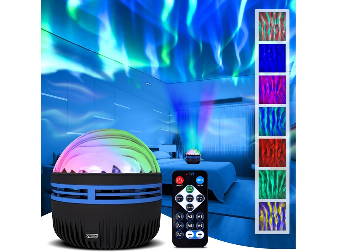 Projetor 2 em 1 de Aurora Boreal e Ondas do Oceano, Lâmpada Projetora Led Rgb com Intensidade Ajustável e 7 Efeitos de Luz BRILVIBERA