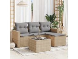 Vidaxl 5 Pcs Conjunto De Sofás P/ Jardim Com Almofadões Vime Pe Bege