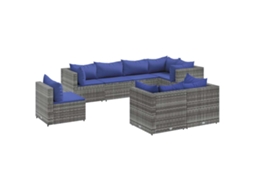 Conjunto 8 lounge de jardim c/ almofadões VIDAXL vime PE cinzento