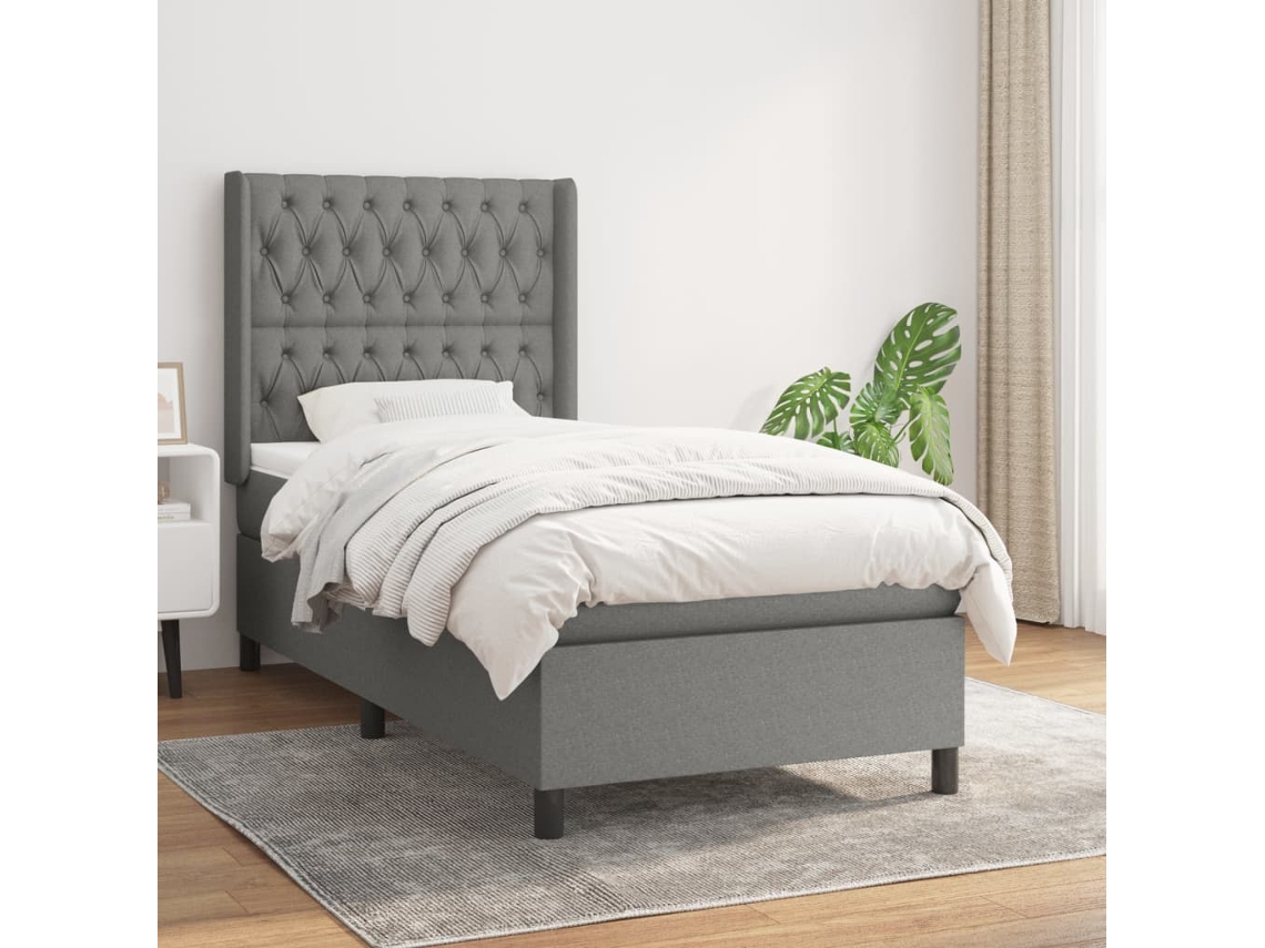 Vidaxl Cama Com Molas/colchão 100x200 Cm Tecido Cinza-escuro