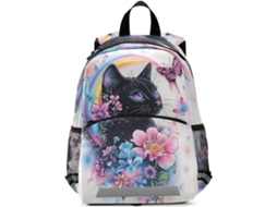 Mochila Infantil Mnsruu, Com Estampa Gato Preto, Flor E Lua, Para Meninos Meninas. Ideal Viagens