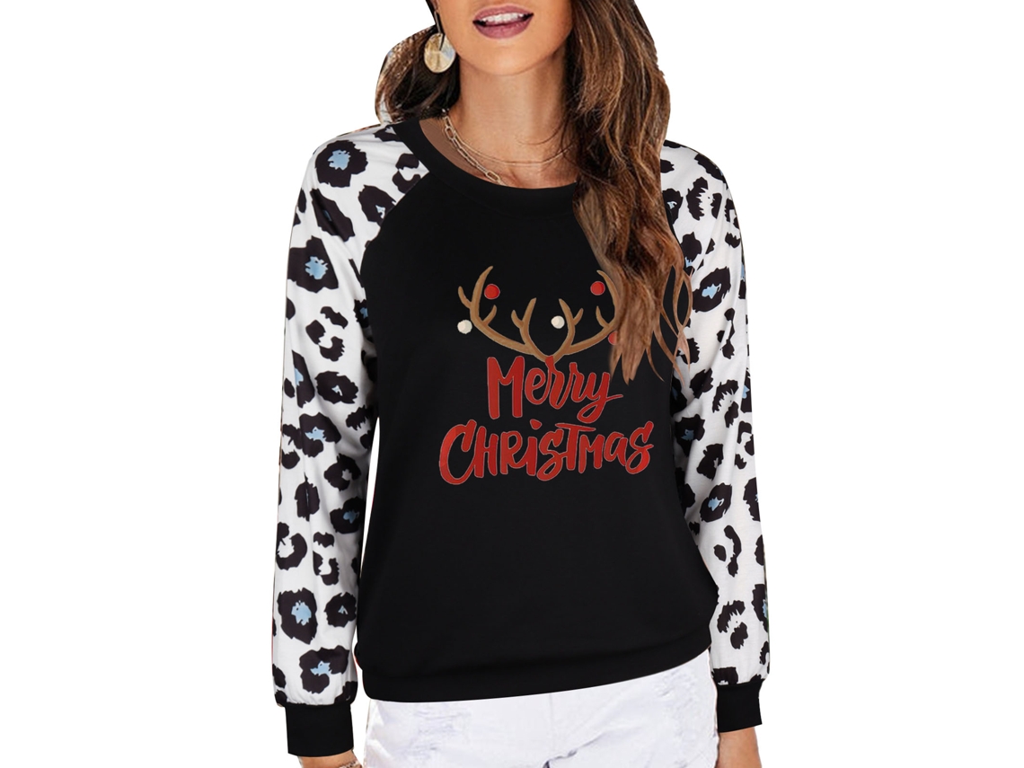 Laxiscreed Sweatshirt Natal Vermelha Para Mulher Com Estampa De Padrão E Manga Longa Xl