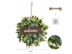 Coroa de Eucalipto para Porta Entrada com Placa Boas, Vindas de Madeira, 35 Cm BRILVIBERA