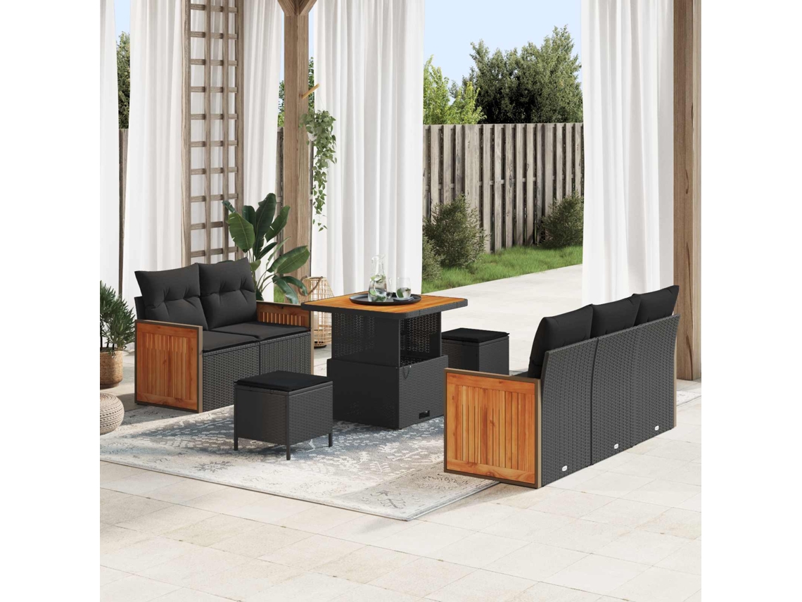 Vidaxl Conjunto De Sofá De Jardim 8 Unid. 8-número De Lugares Preto
