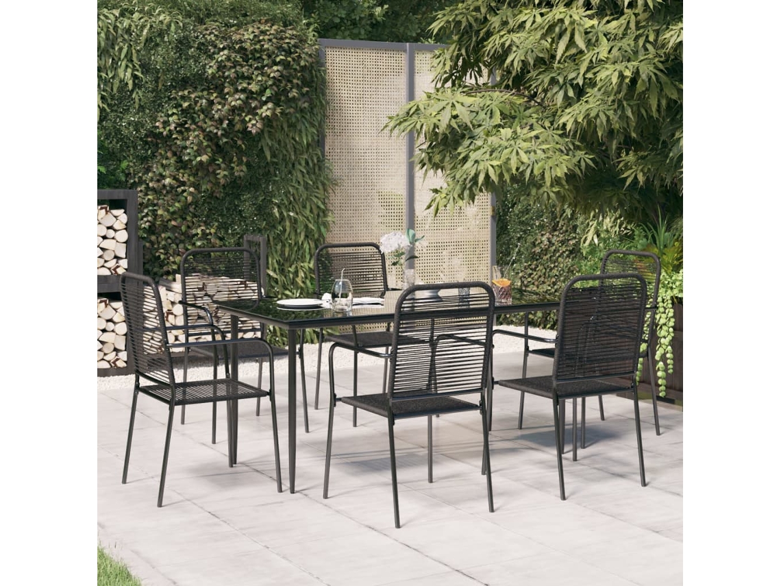 Vidaxl 7 Pcs Conjunto De Jantar P/ Jardim Corda De Algodão E Aço Preto
