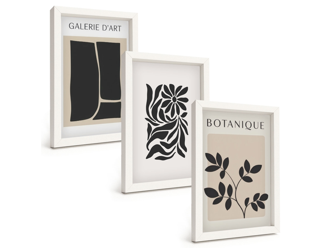 Um Conjunto De Imagens Decorativas Em Uma Moldura Padrões Abstratos De Plantas Moldura Branca Pinturas De Quarto Espelharte (3 Peças 20x30 Cm)
