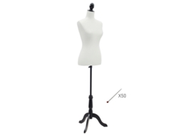 Manequim Feminino Ajustável De 130 A 168 Cm Com Tripé De Madeira E 50 Alfinetes Coloridos Para Fotografia De Moda, Branco.