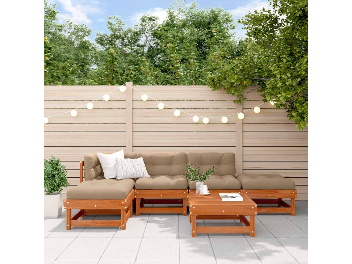 Vidaxl Conjunto de Lounge de Jardim 6 Pcs Castanho Encerado