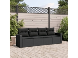 Vidaxl 4 Pcs Conjunto De Sofás Para Jardim C/ Almofadões Vime Pe Preto