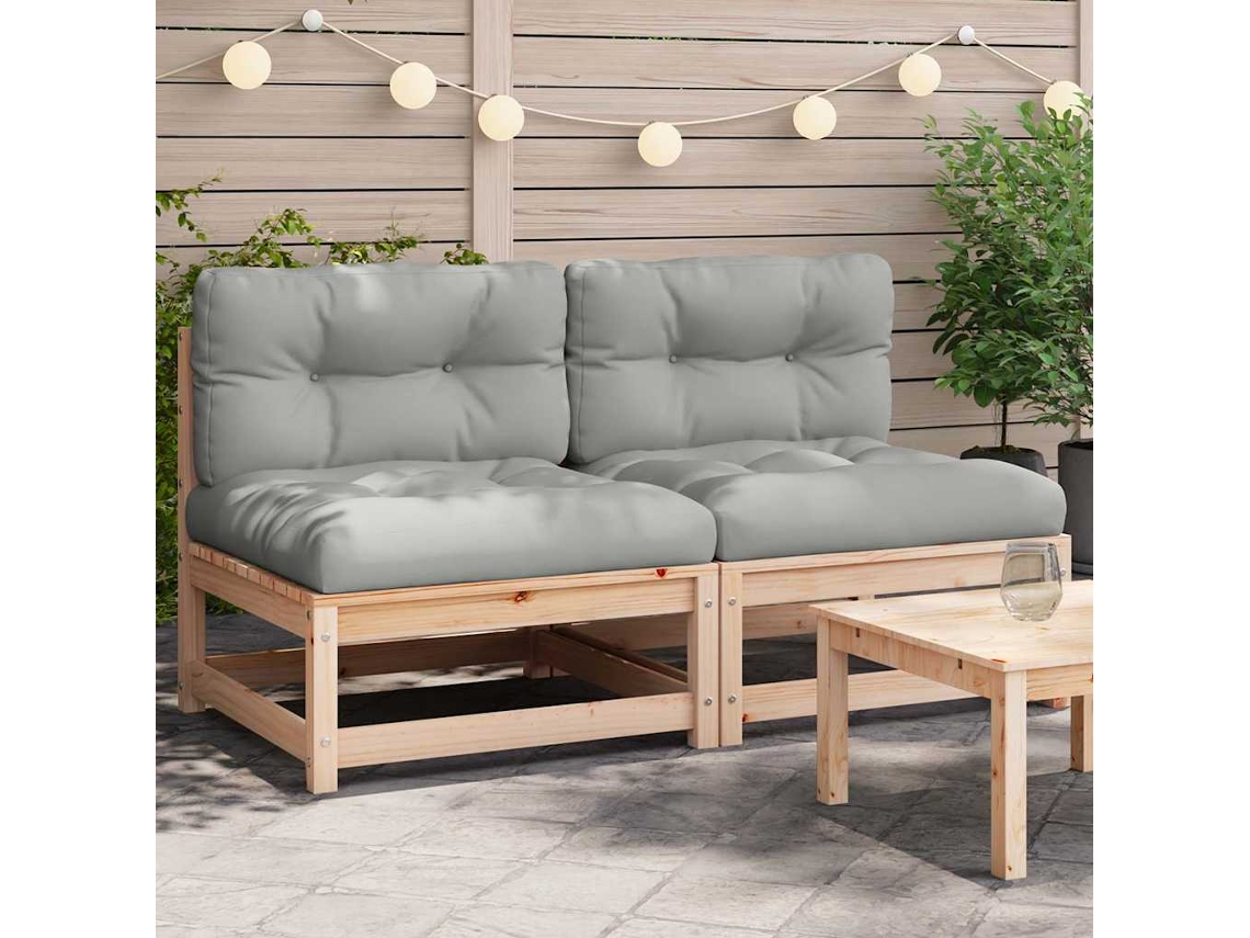 Vidaxl Sofás Sem Braços P/ Jardim Com Almofadões 2 Pcs Pinho Maciço