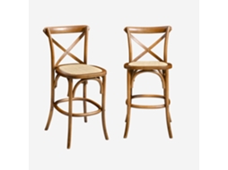 Banco Alto De Cozinha Estilo Bistrô Em Madeira, 65cm, Set De 2, Madeira De Nogueira