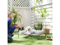 Cama Para Cães Elevada E Refrescante, Com Estrutura De Aço, Malha Respirável, Almofadas Removíveis E Medidas 90x65x30 Cm Na Cor Cinza