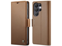 Capa Para Samsung Galaxy S26 Ultra 5g De Couro Com Fecho Borboleta Textura De Lichia E Proteção Rfid Antirroubo Marrom