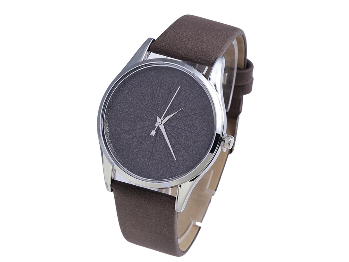 Relógio de Pulso Feminino Casual de Quartzo com Pulseira de Couro Pu Simples Redondo Café Escuro