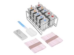 Molde de Helado de Acero Inoxidable Con 10 Cucharones Paletas Congeladas 100 Palillos Y Cepillo