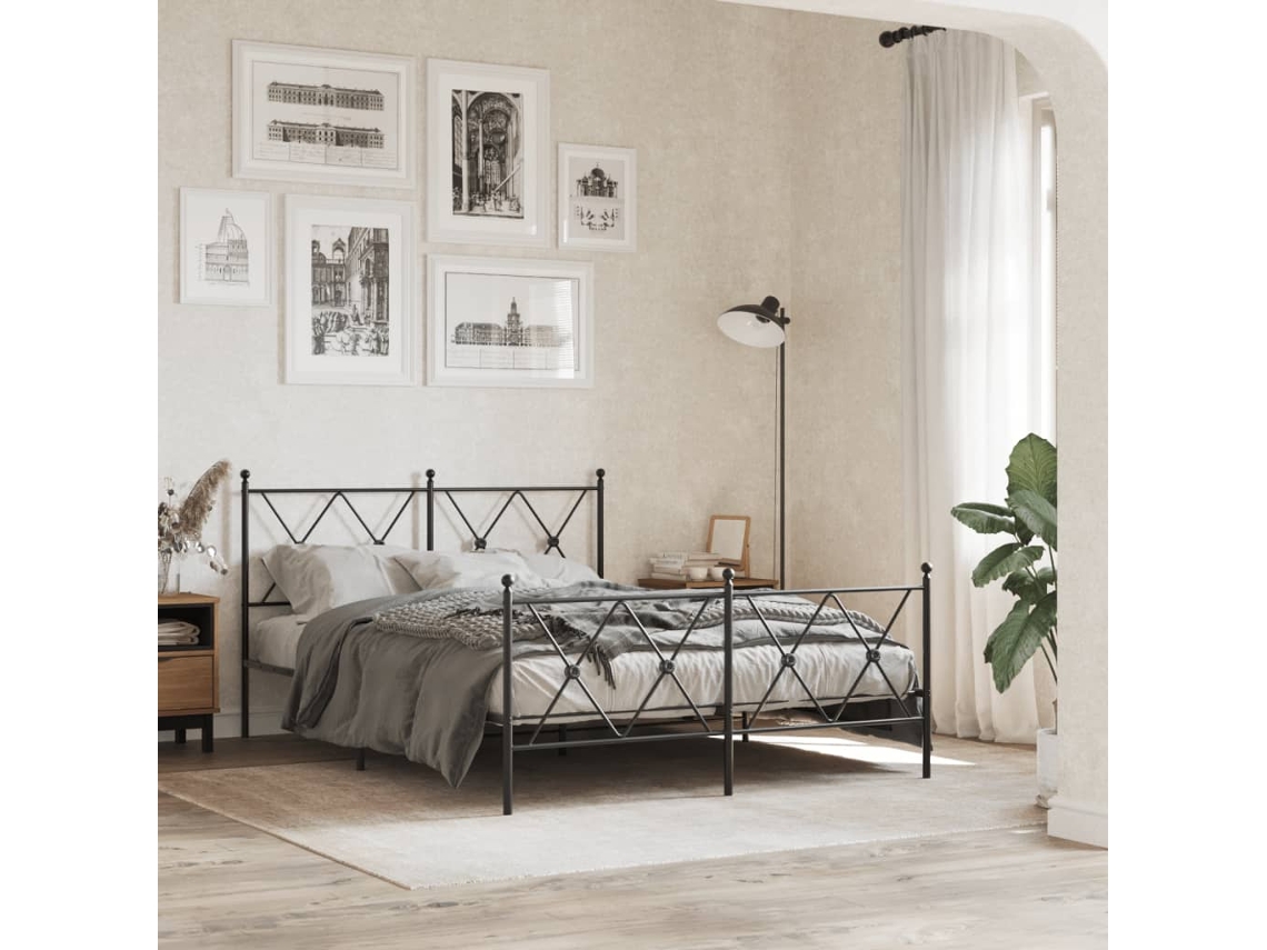 Vidaxl Estrutura De Cama Com Cabeceira E Pés 140x200 Cm Metal Preto