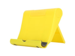 Suporte para celular amarelo, universal, ajustável, dobrável e giratório, para celular e tablet.