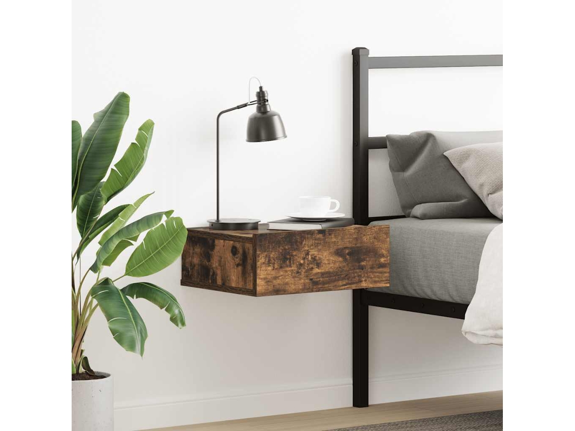 Vidaxl Mesa Cabeceira Suspensa 40x30x15cm Derivados Madeira Cor Fumado