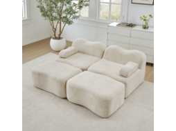 Sofá Modular 2 Lugares + 2 Pufes, Espuma 32d, Braços Móveis, Antiderrapante, Bege.