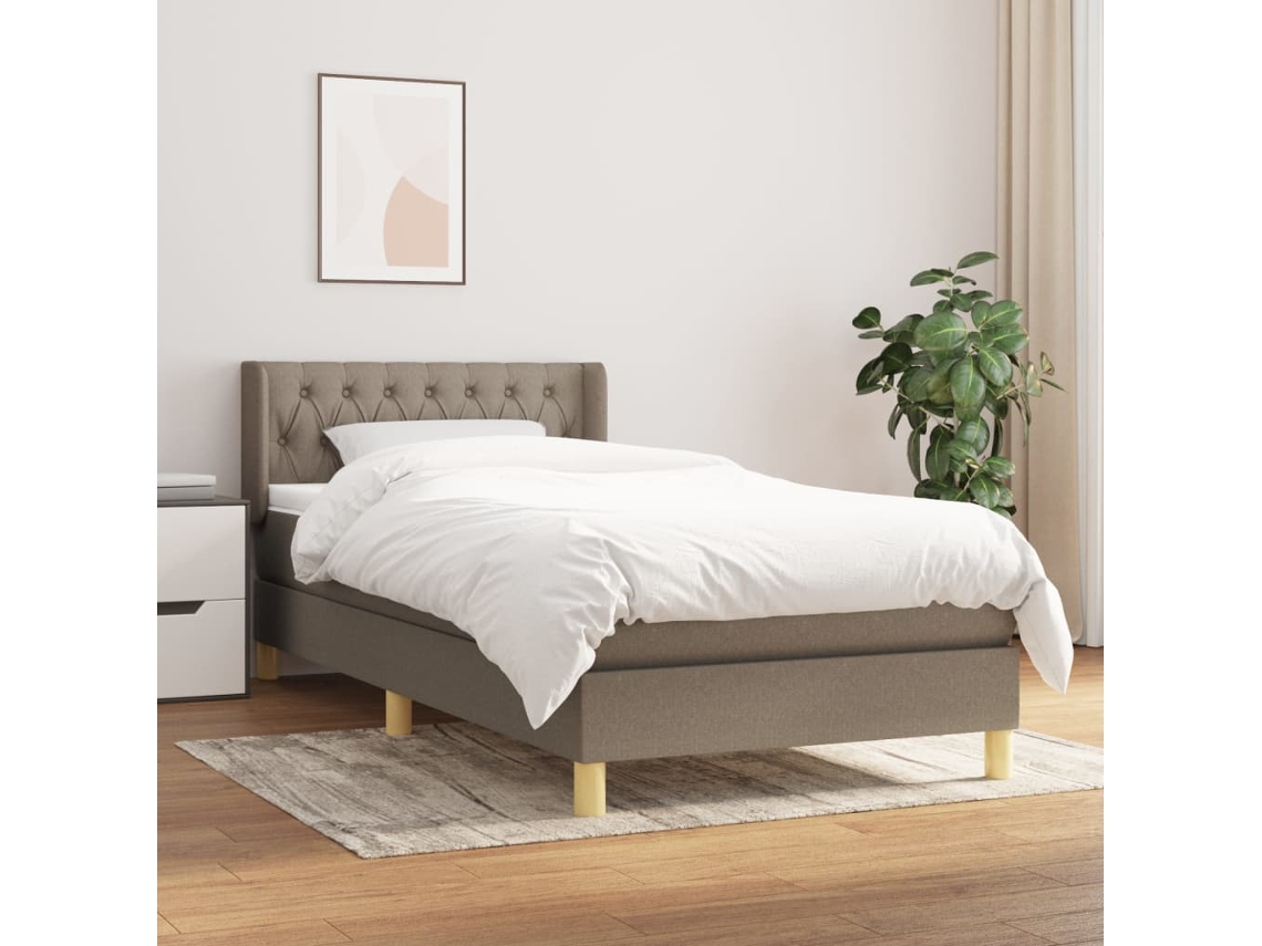 Vidaxl Cama Com Molas/colchão 90x200 Cm Tecido Castanho-acinzentado