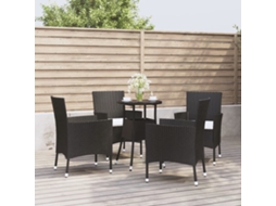 Conjunto 5 Peças Bistrô De Jardin C/ Almofadões Vime Pe Preto Dkd Home Decor