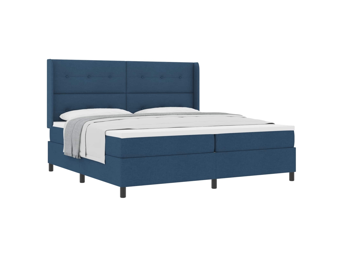 Maison Exclusive - Cama Box Com Almofada Com Cabeceira Azul 200 X 200 Cm Tecido